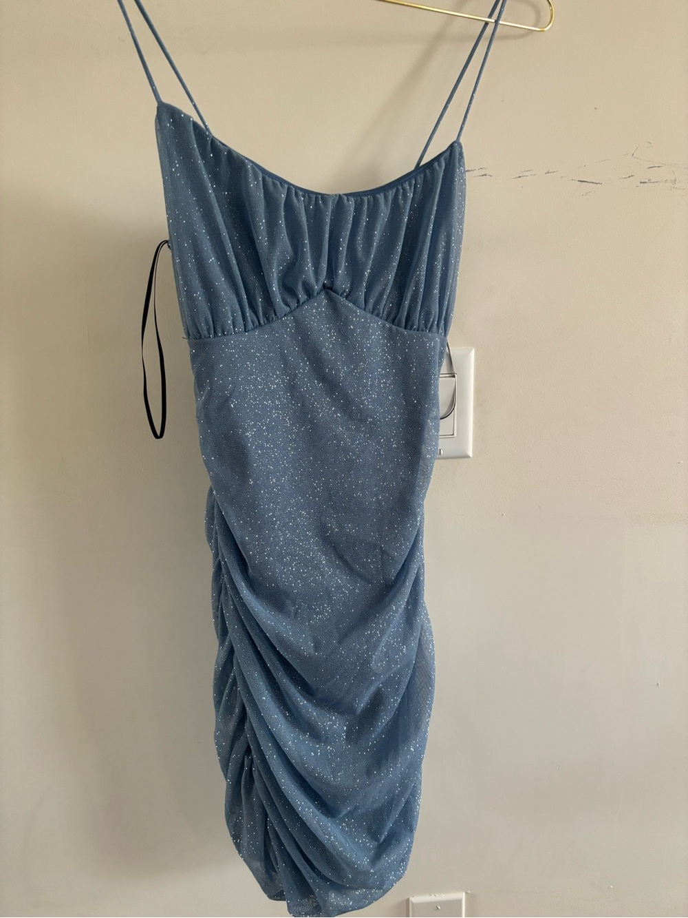 Windsor Dusty Blue Glitter Spaghetti-Strap Mini Dress
